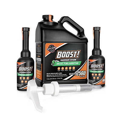 Opti-Lube Boost! Maximum Cetane Diesel Fuel Additive: 1 Gallon with Accessories (1 Hand Pump and 2 Empty Bottles) Treats up to 2,560 Gallons-Long Neck 8oz Empty Bottles