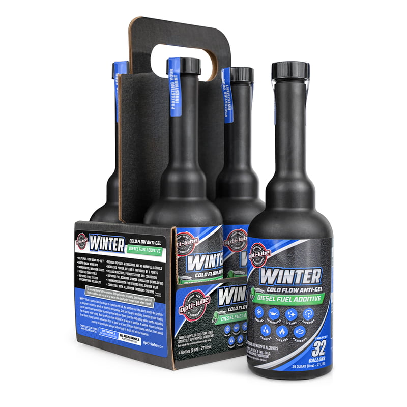OPTI-LUBE WINTER ANTI-GEL DIESEL FUEL ADDITIVE - 4 Pack of 8oz Long Neck Bottles, Treats Up To 32 Gallons Per 8oz Bottle OPTI-LUBE WINTER ANTI-GEL DIESEL FUEL ADDITIVE - 4 Pack of 8oz Long Neck Bottles, Treats Up To 32 Gallons Per 8oz Bottle