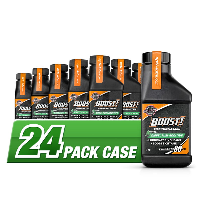 Opti-Lube Boost! Maximum Cetane Diesel Fuel Additive: 4oz Bottle, Case of 24 - Treats up to 1,920 Gallons Total Opti-Lube Boost! Maximum Cetane Diesel Fuel Additive: 4oz Bottle, Case of 24 - Treats up to 1,920 Gallons Total