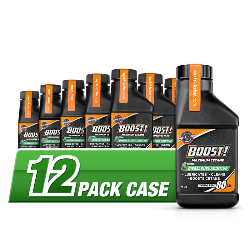 Opti-Lube Boost! Maximum Cetane Diesel Fuel Additive: 4oz Bottle, Case of 12 - Treats up to 960 Gallons Total Opti-Lube Boost! Maximum Cetane Diesel Fuel Additive: 4oz Bottle, Case of 12 - Treats up to 960 Gallons Total